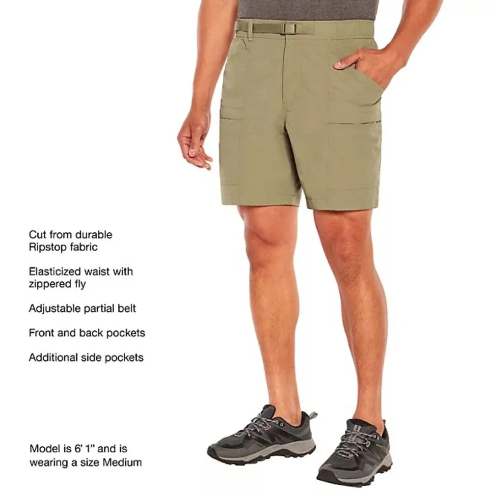 Eddie Bauer Mens XXL Khaki Tan Ripstop Tech Pull On Shorts NWT NEW‎
